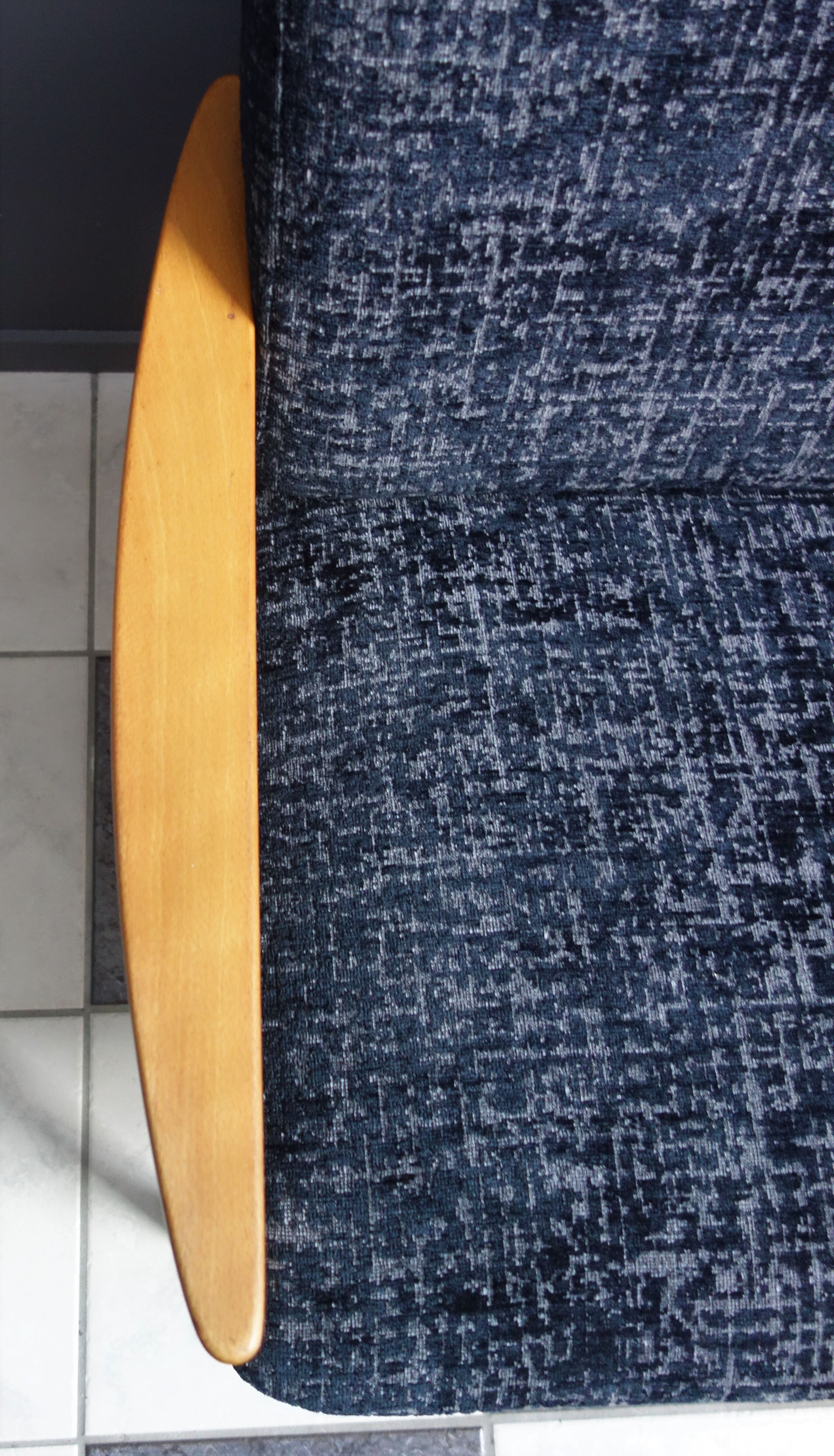 Black velvet-like fabric chairs in beech frame 1960s