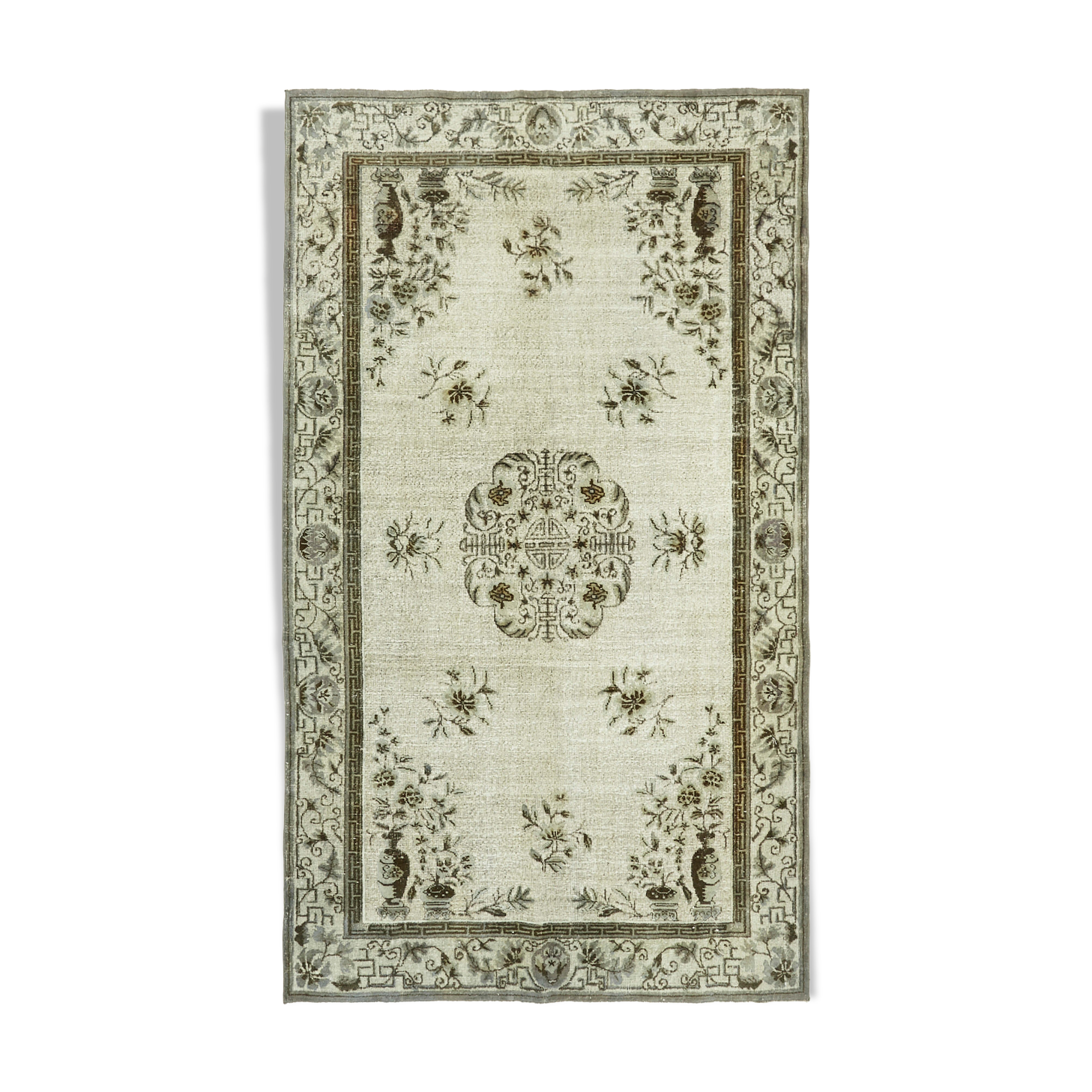 Hand-Knotted Vintage Turkish 1980s 188 cm x 317 cm Grey Rug