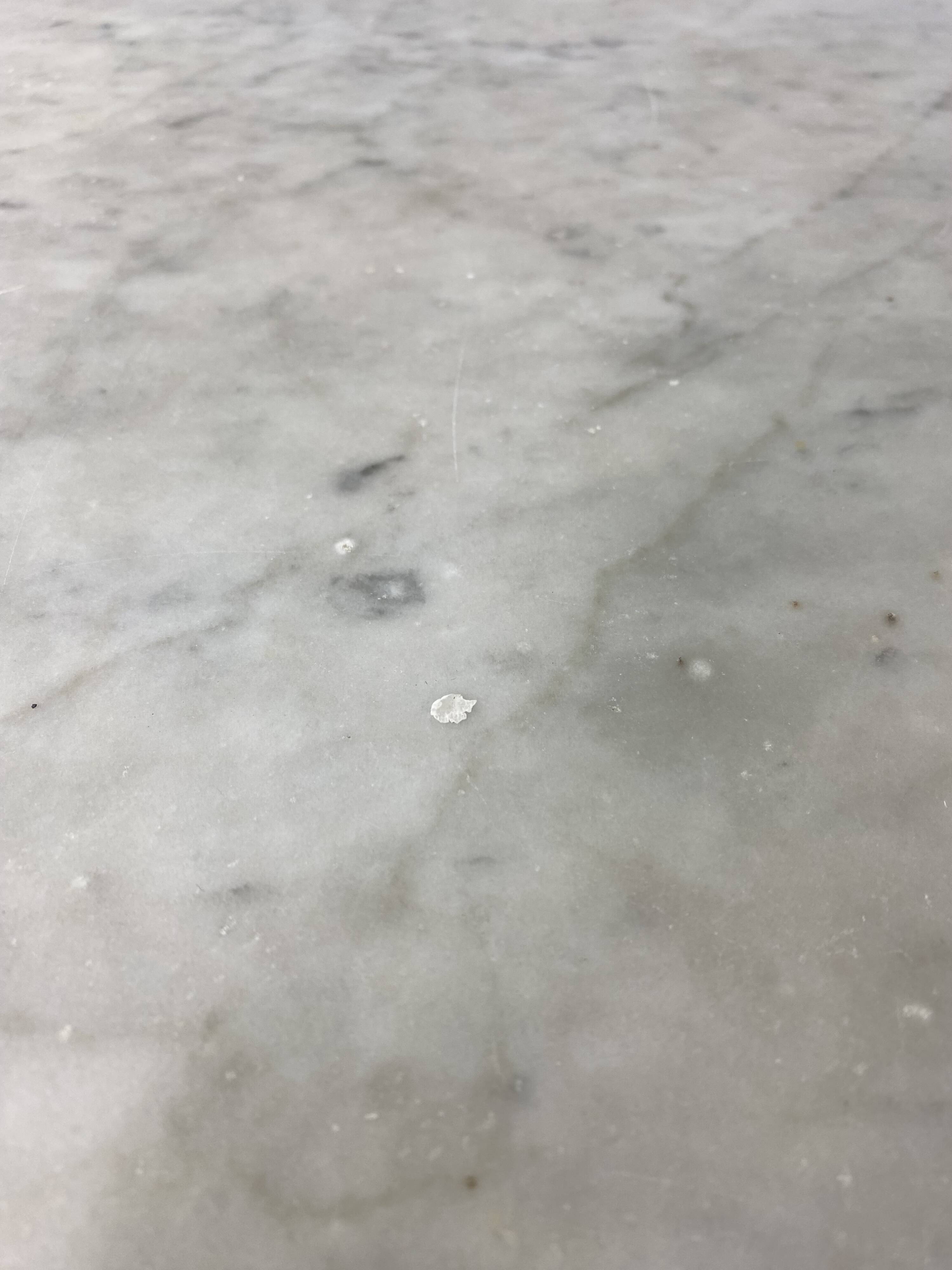 Set of two bistro tables in marble and wrought iron