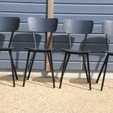 4 black metal and wood chairs