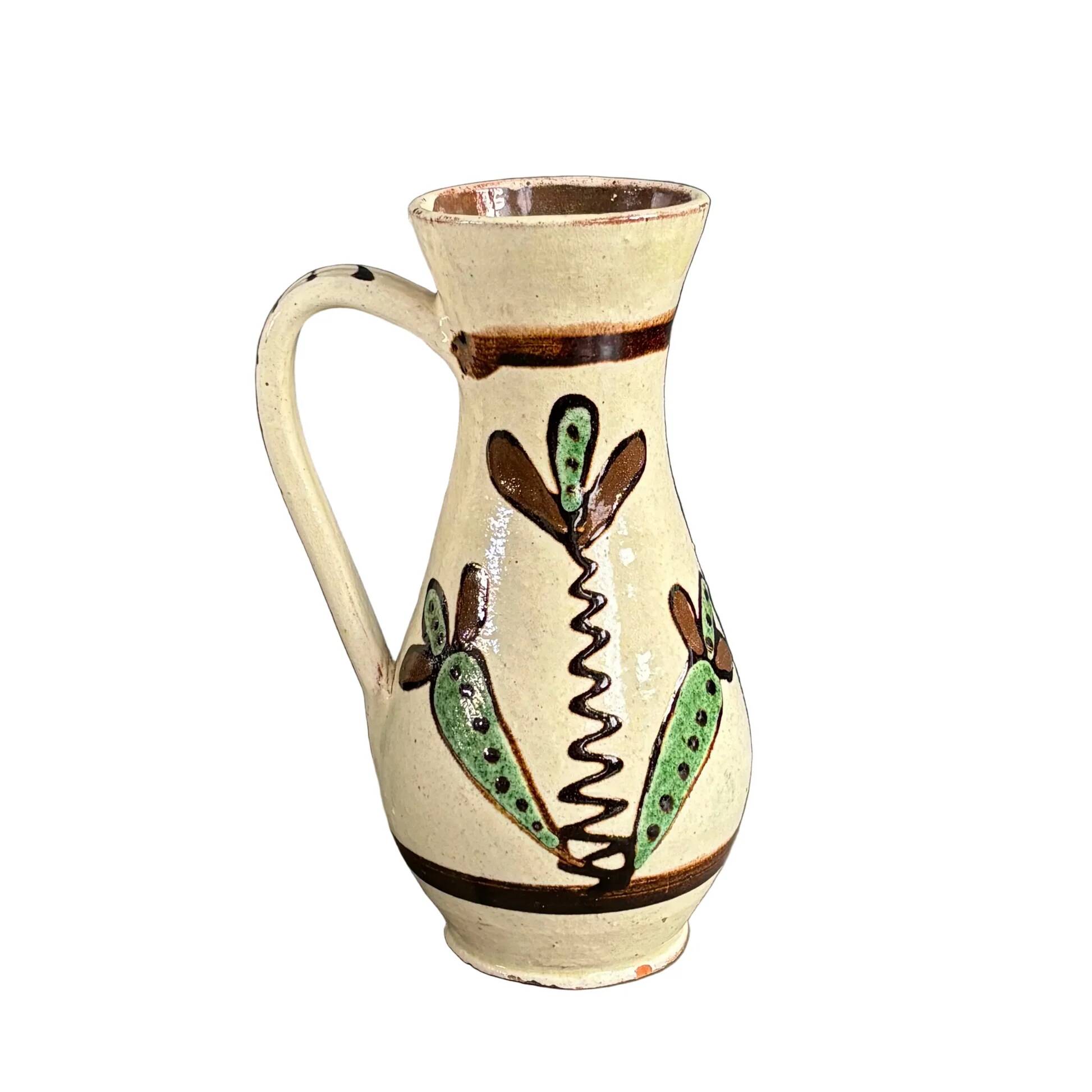 Vintage ceramic vase with handle, glazed with patterns - Ref 1280