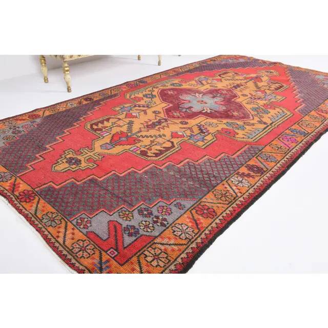 1970s Vintage Turkish Hand-Knotted Wool Cotton Red Runner Rug 145x278