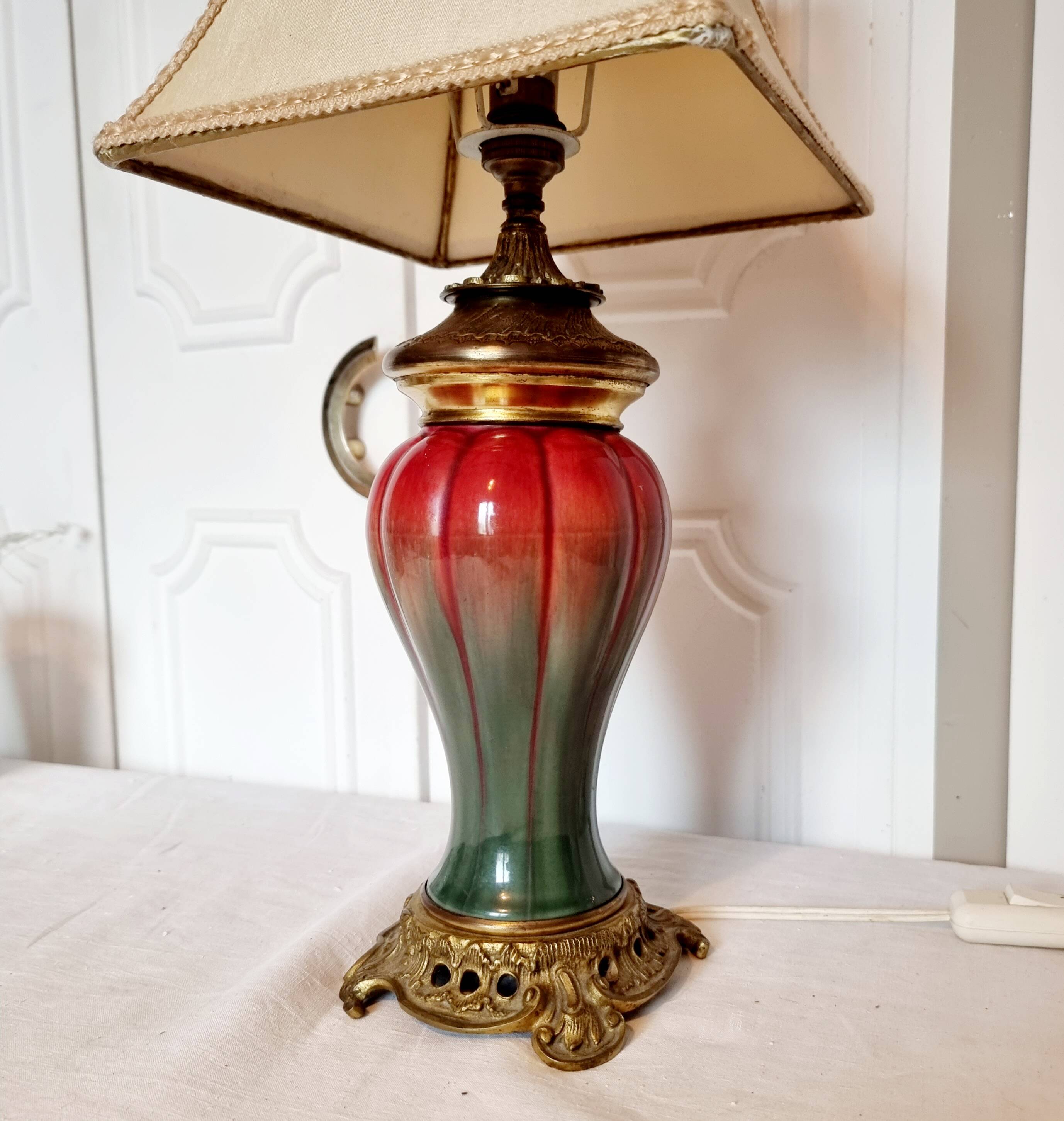 Antique 19th Century Chinese "Oxblood" Lamp Mounted on Bronze - Style
