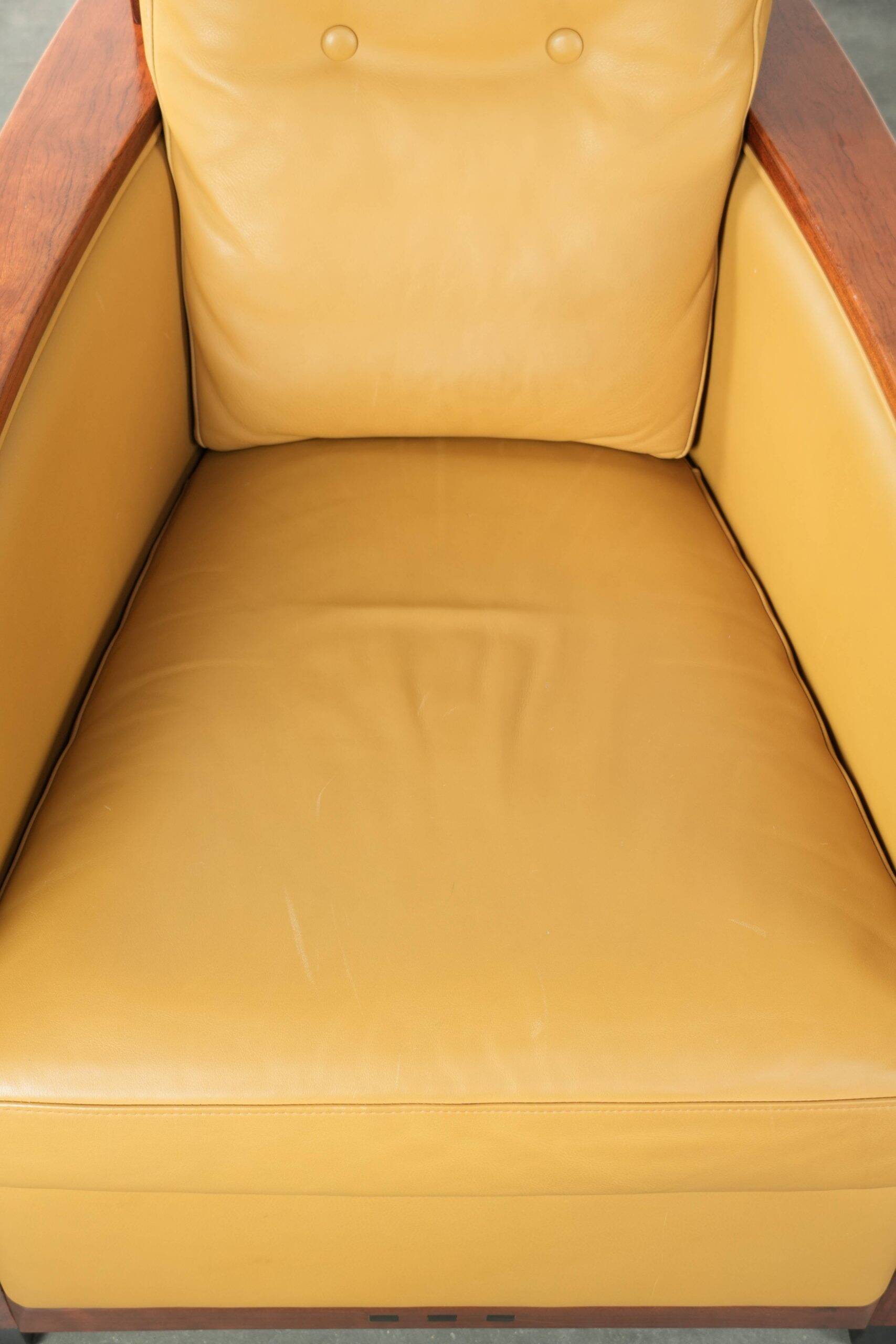 Set of two beautiful yellow cowhide Art Deco design armchairs