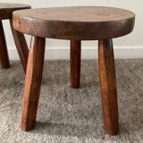 Pair of wooden tripod foot stools