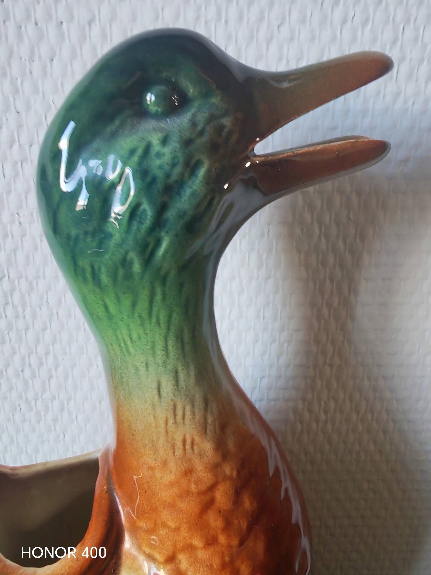 Pair of duck and rooster jugs in St Clément barbotine vintage