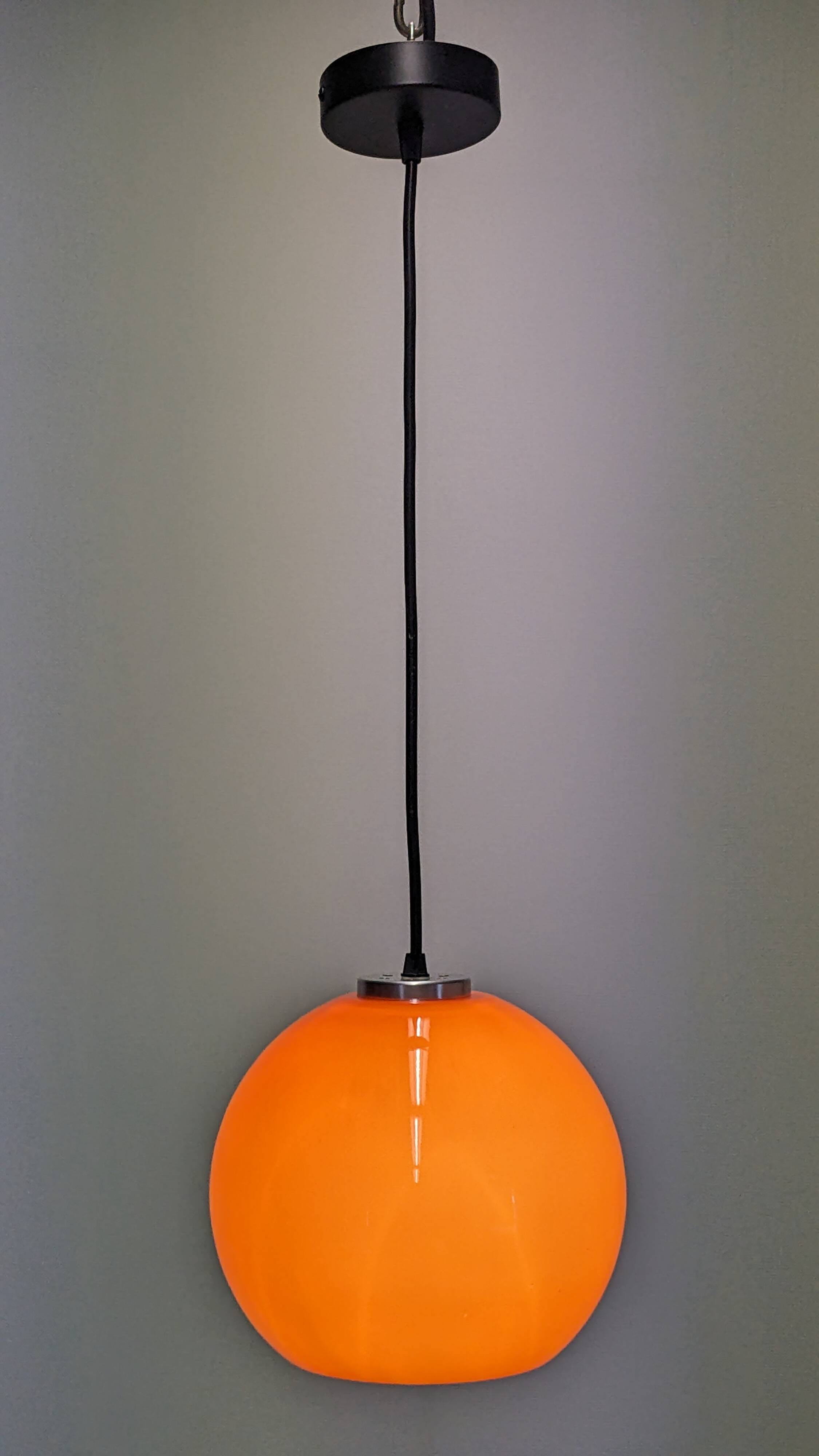 Orange opaline ball pendant light, 60s/70s