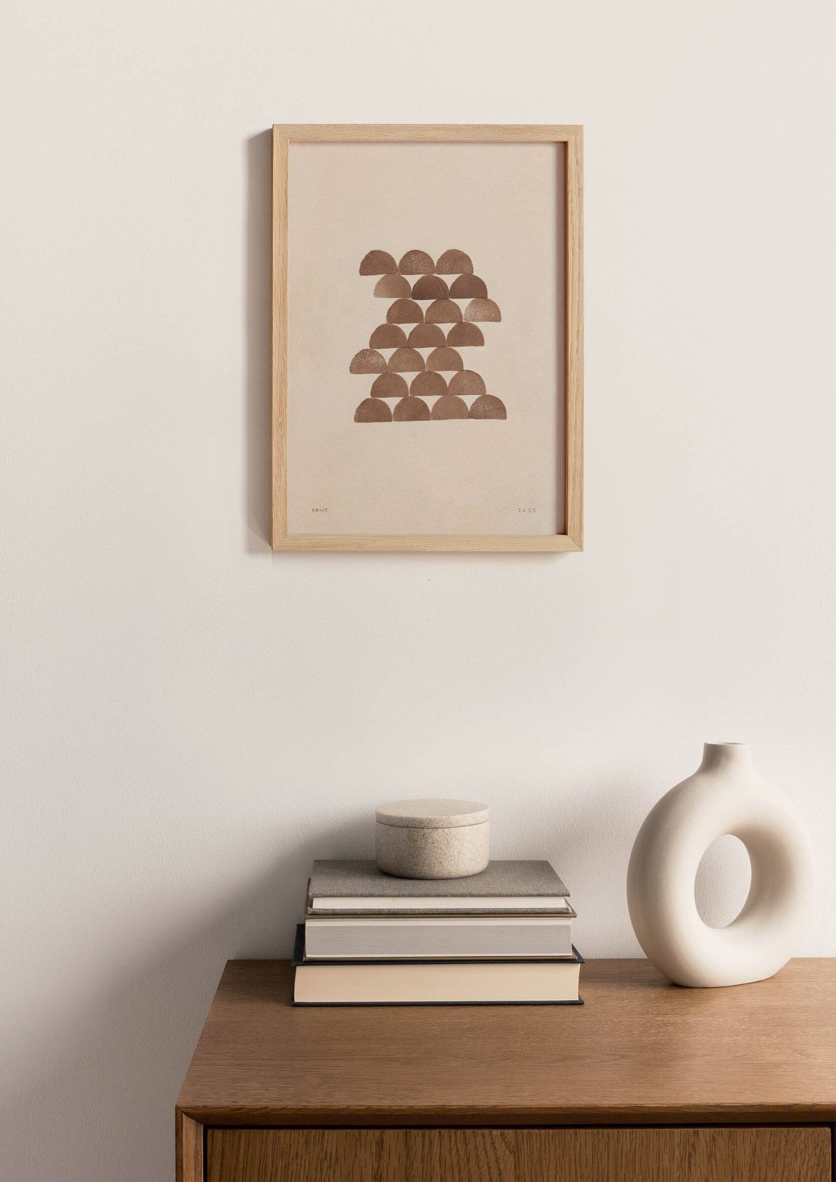 Painting on paper, abstract geometric illustration, signed Eawy