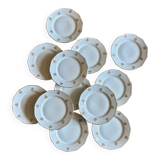 Lot de 12 assiettes à dessert vintage en porcelaine avec détails dorés