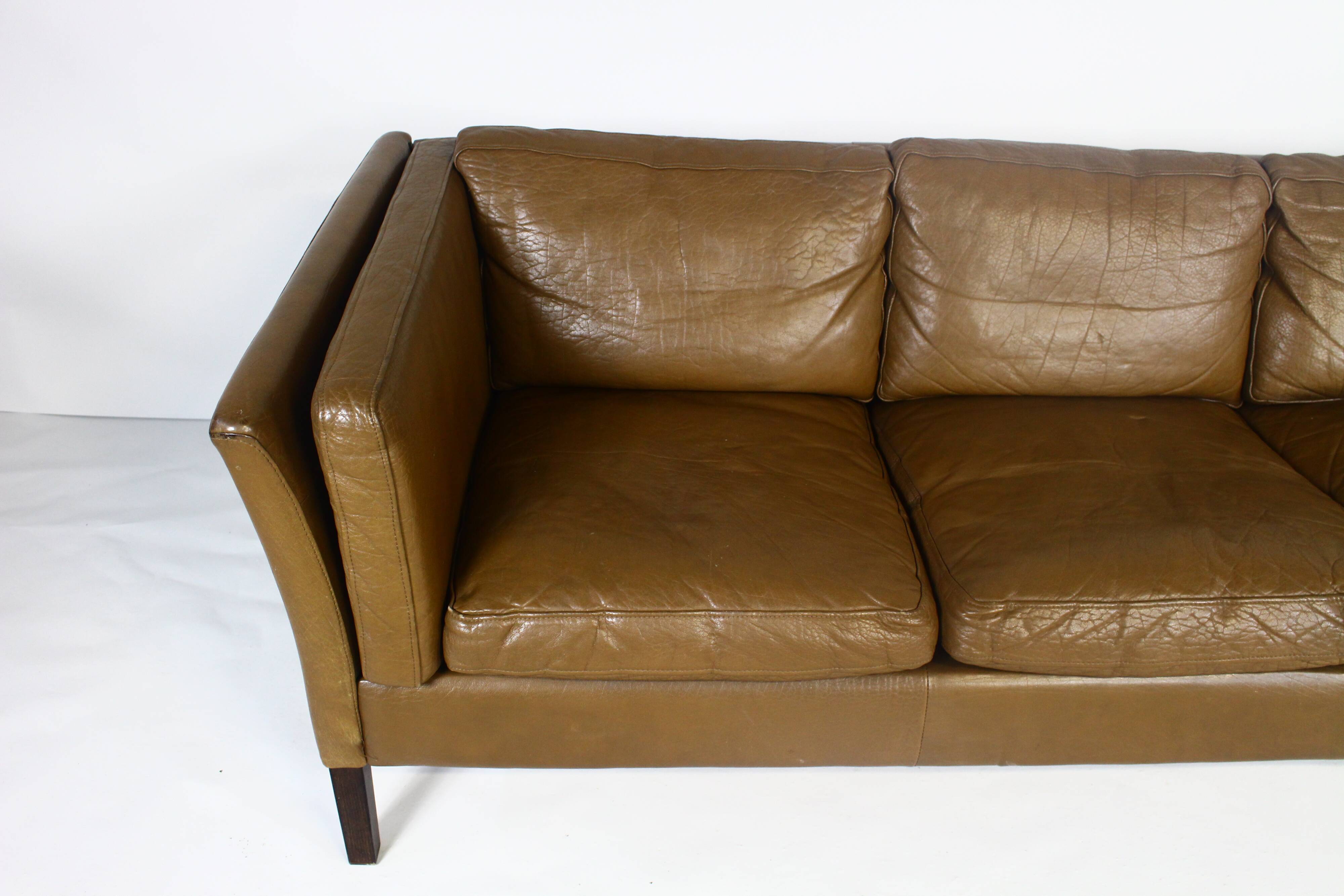1970s brown leather sofa by Vejen Polstermøbelfabrik