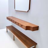 Entryway Set of Wall Mirror, Walnut Console and Bench by Brugnoli, Italy