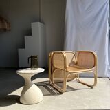 Amsterdam rattan armchair with U-shaped armrest, squared canework