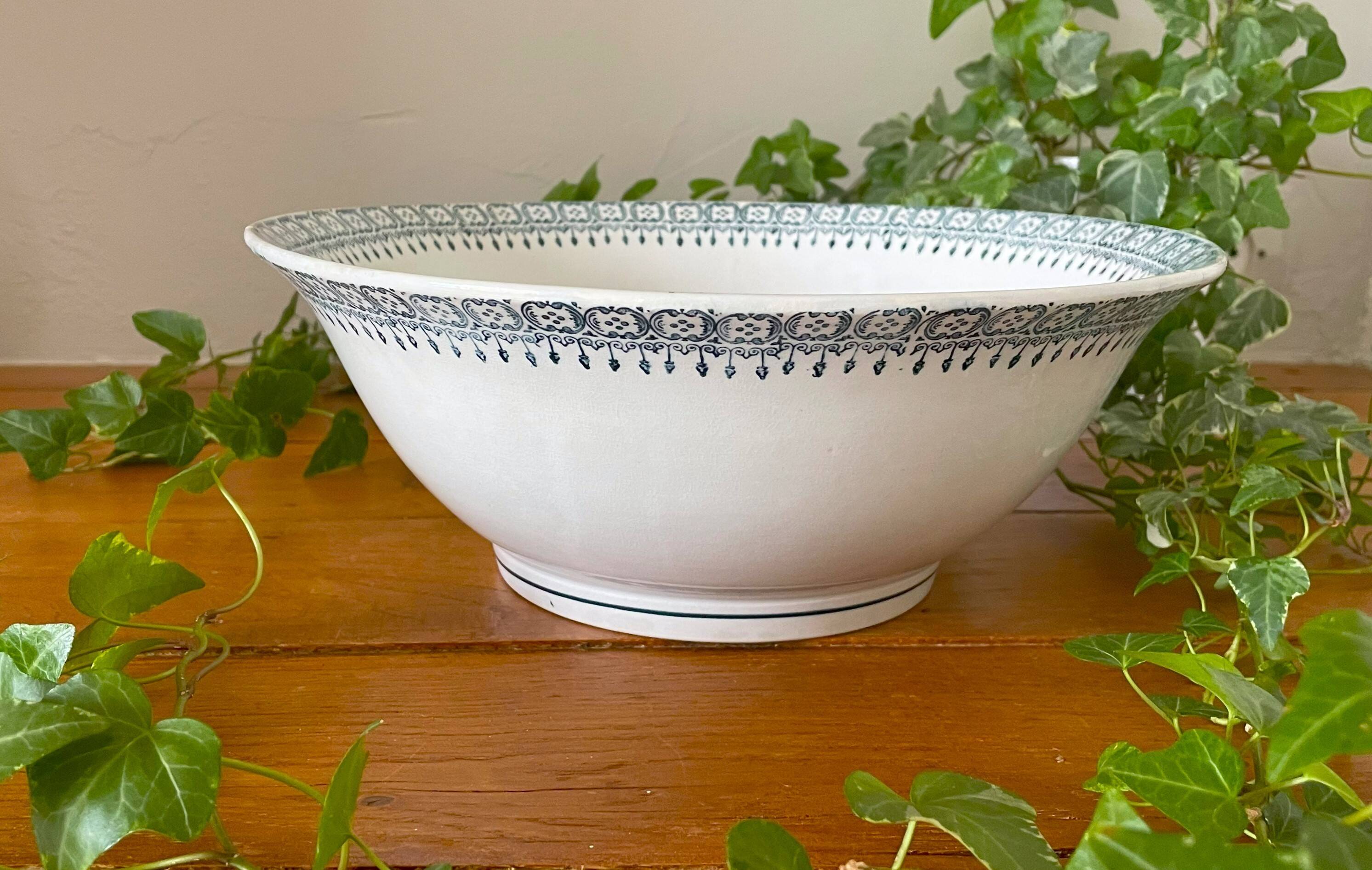 Large antique earthenware salad bowl from Saint-Amand (North)