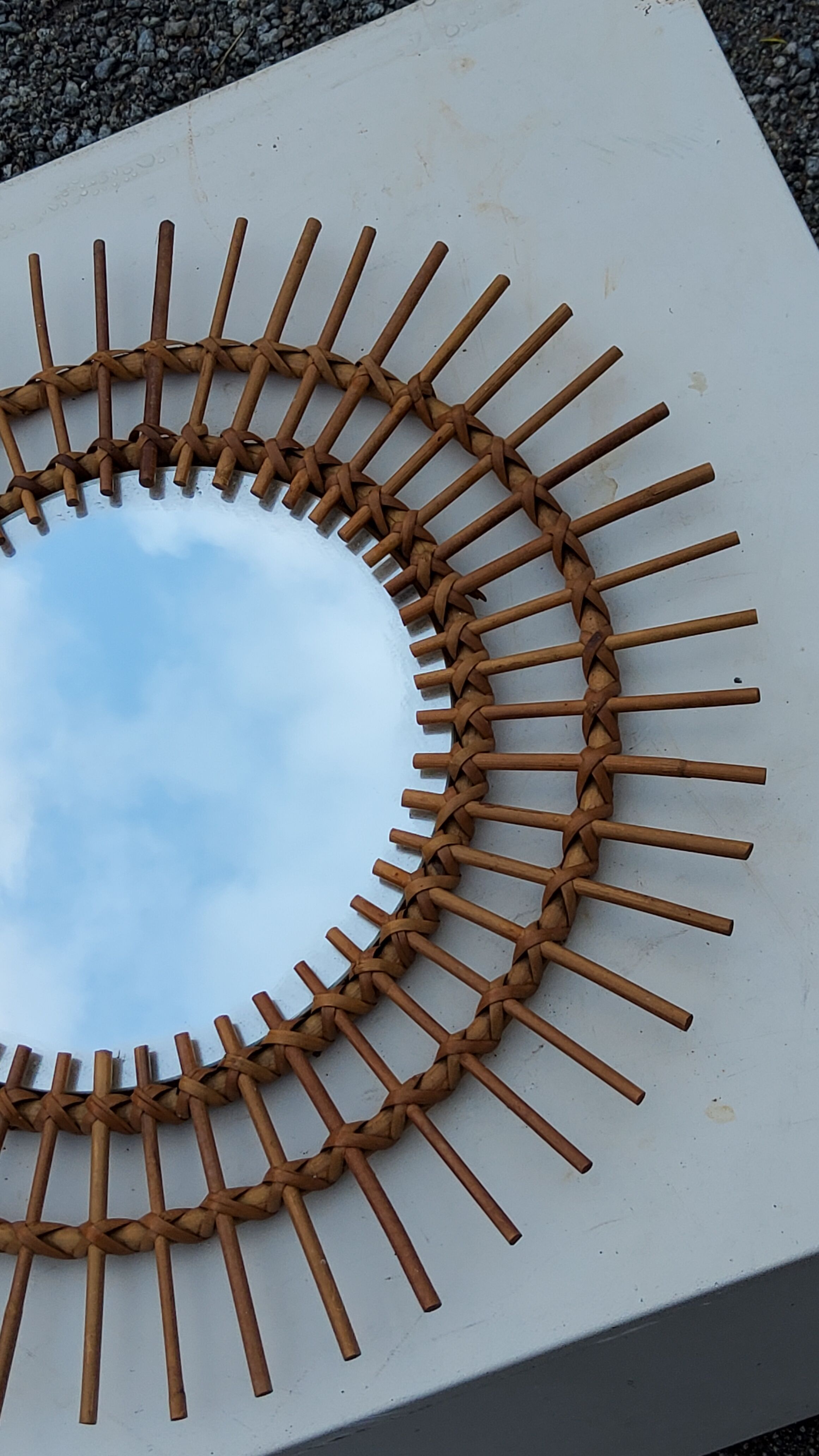 Sun mirror of the 50s in rattan