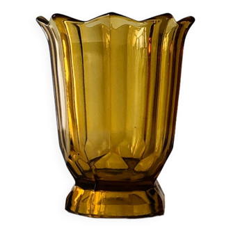 Vintage vase in golden amber glass, Art Deco style