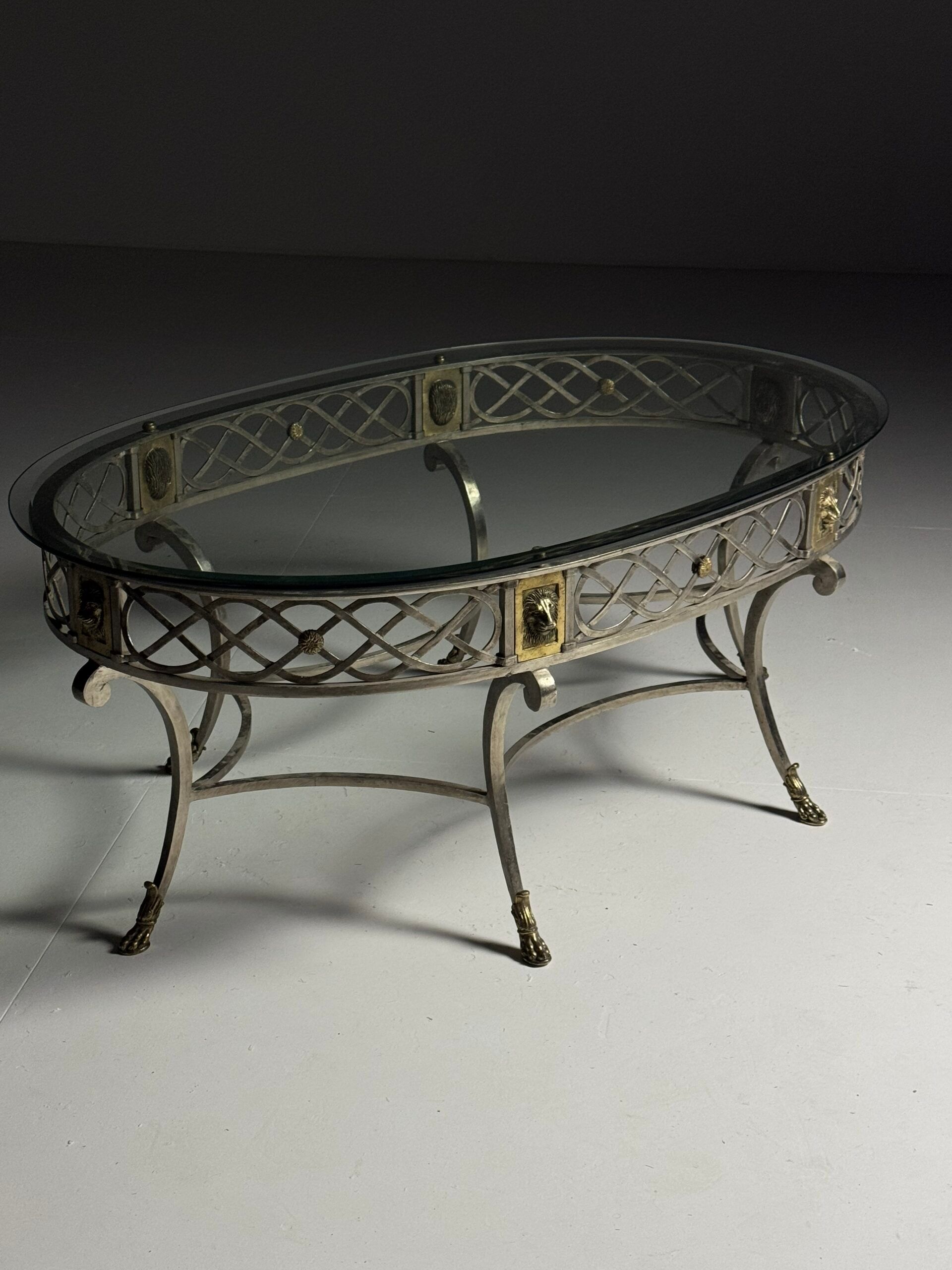 Empire style coffee table metal with glass top