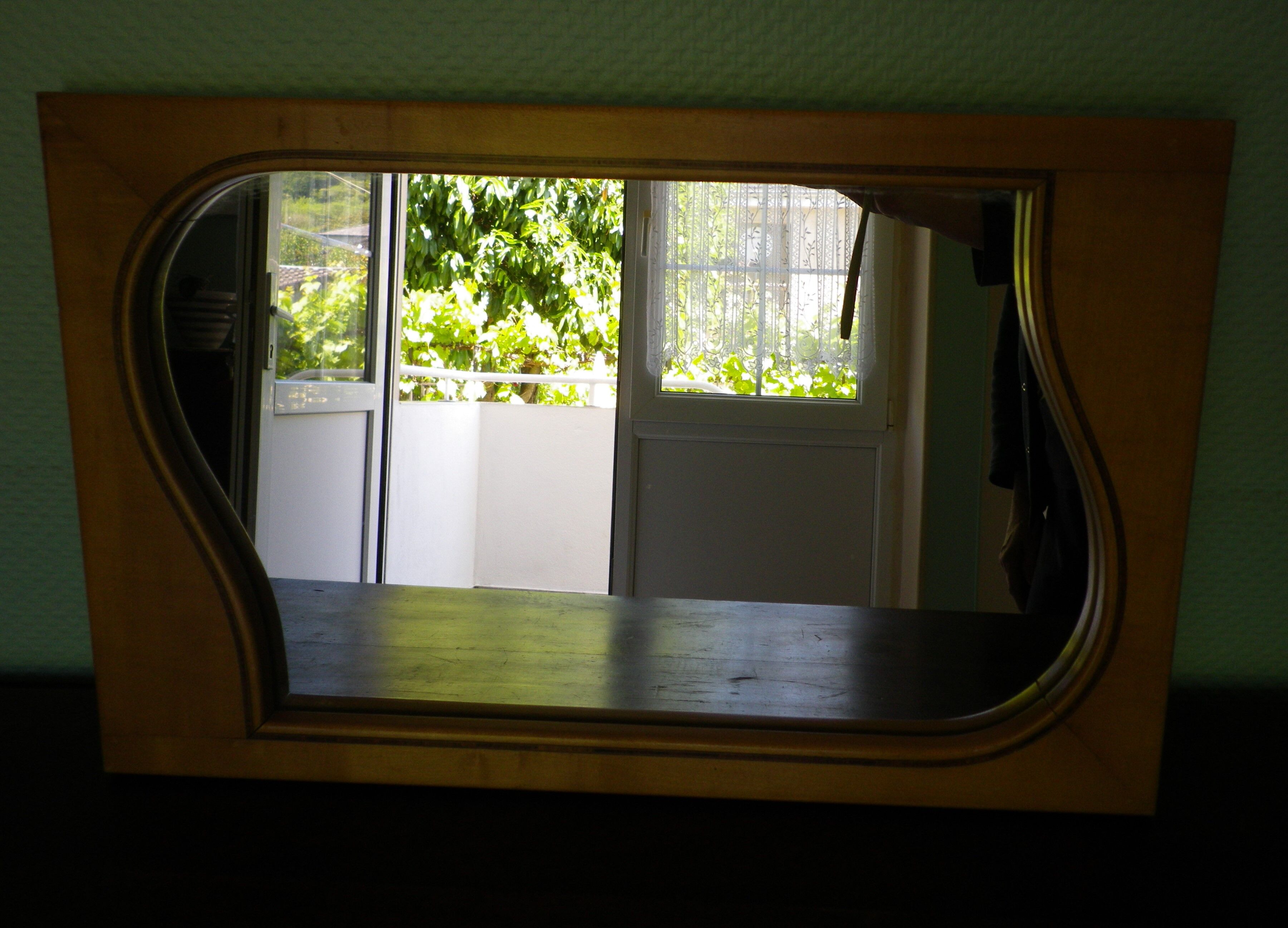 Wall mirror with light wood frame - 1960  54x35cm