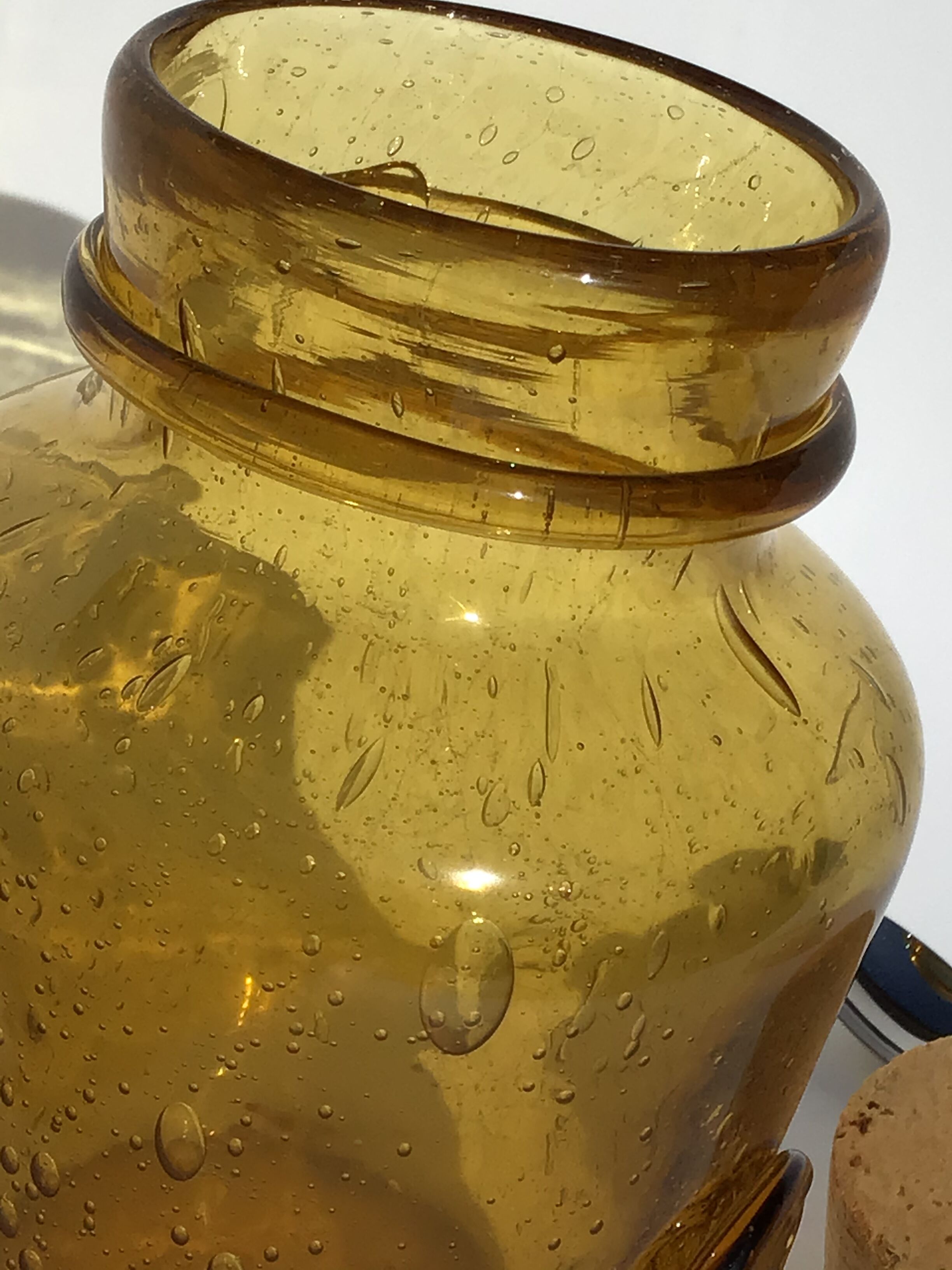 Amber bubbled glass jar La Rochère