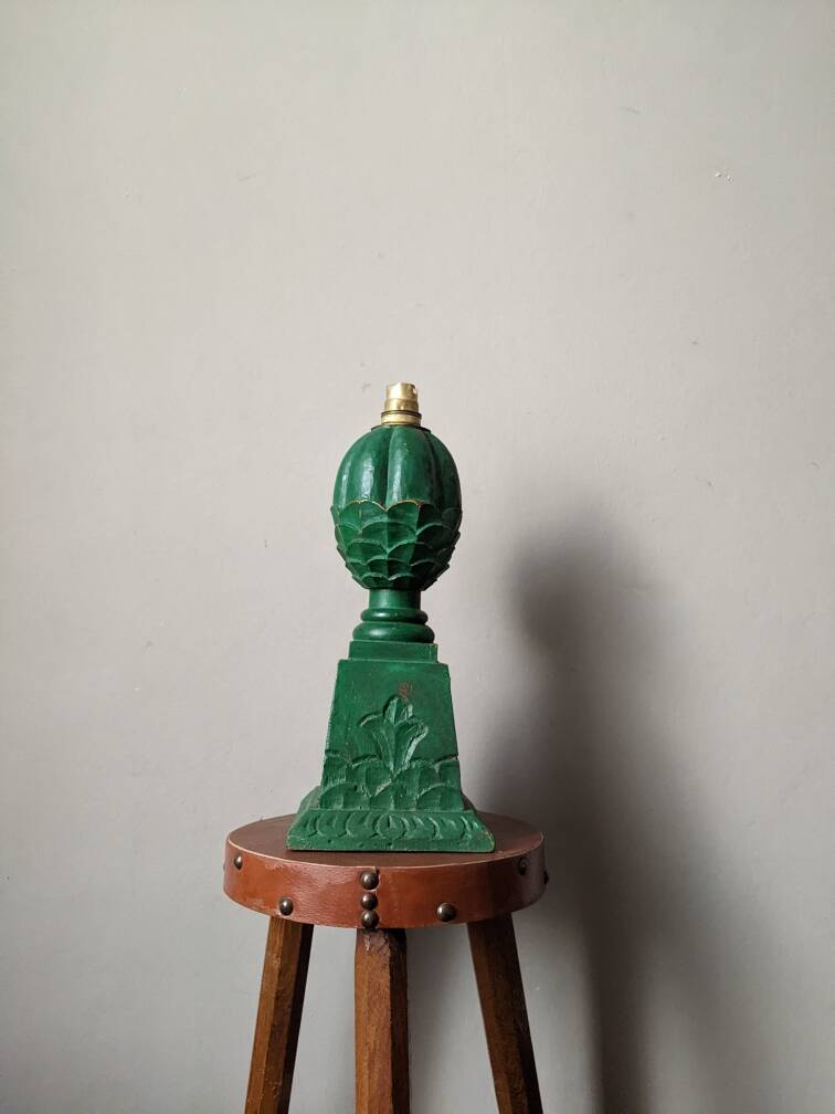 Carved wooden lamp base to be electrified, bohemian country decoration
