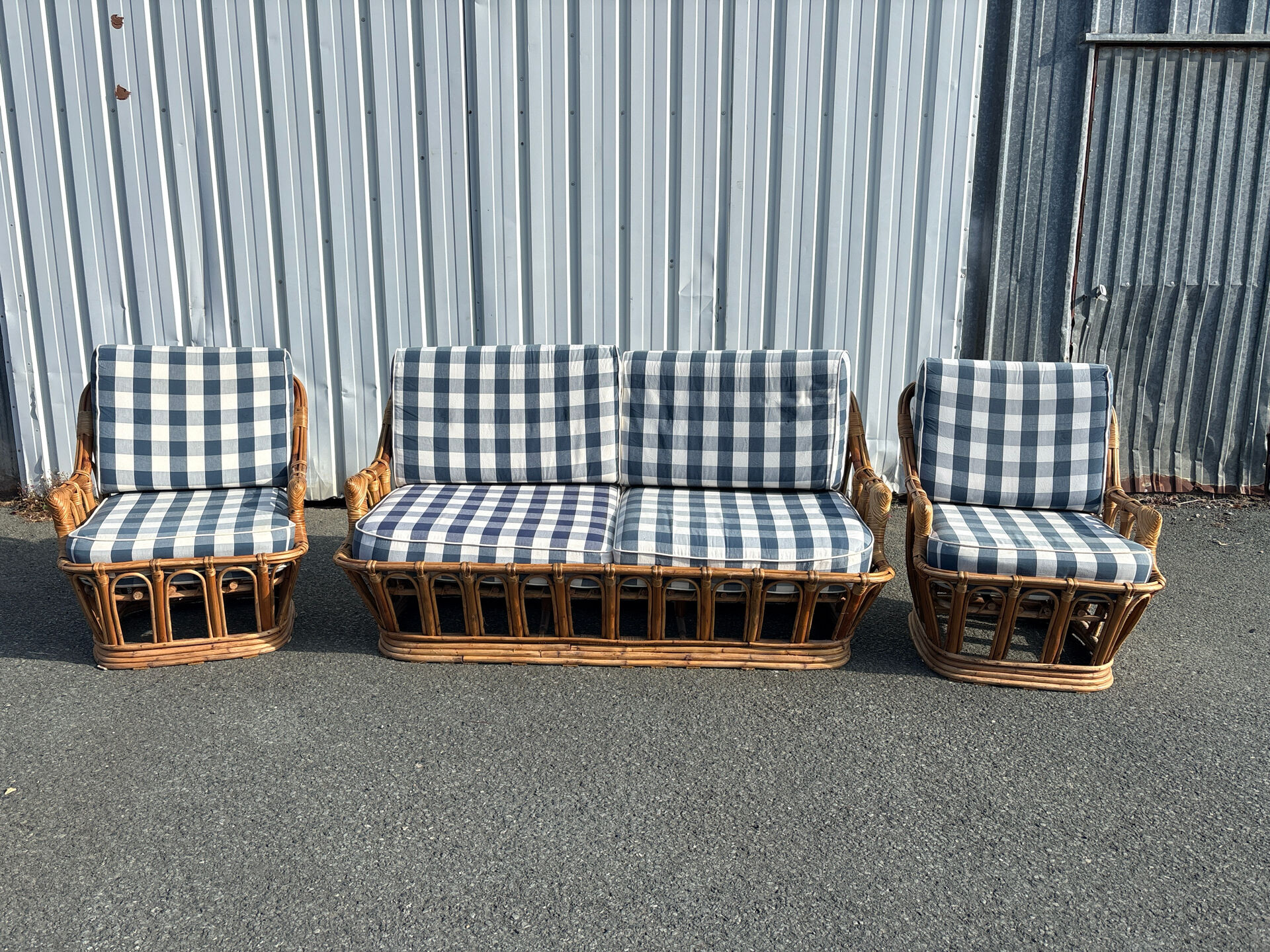 Vintage rattan lounge – sofa and two armchairs – 1960s/70s