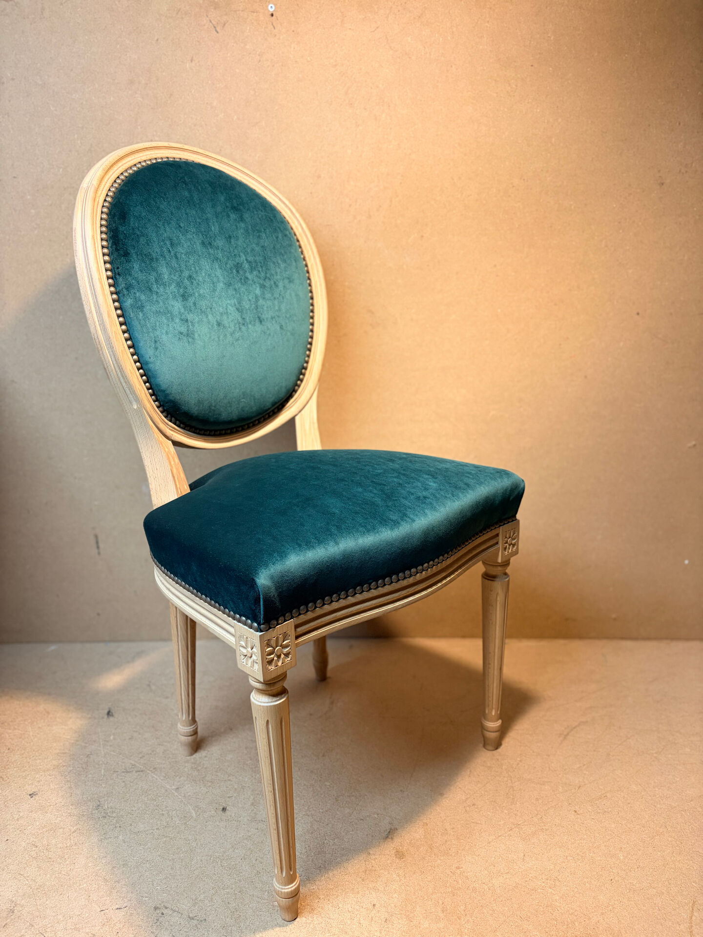 Louis XVI medallion chair, solid beech, unique traditional piece.
