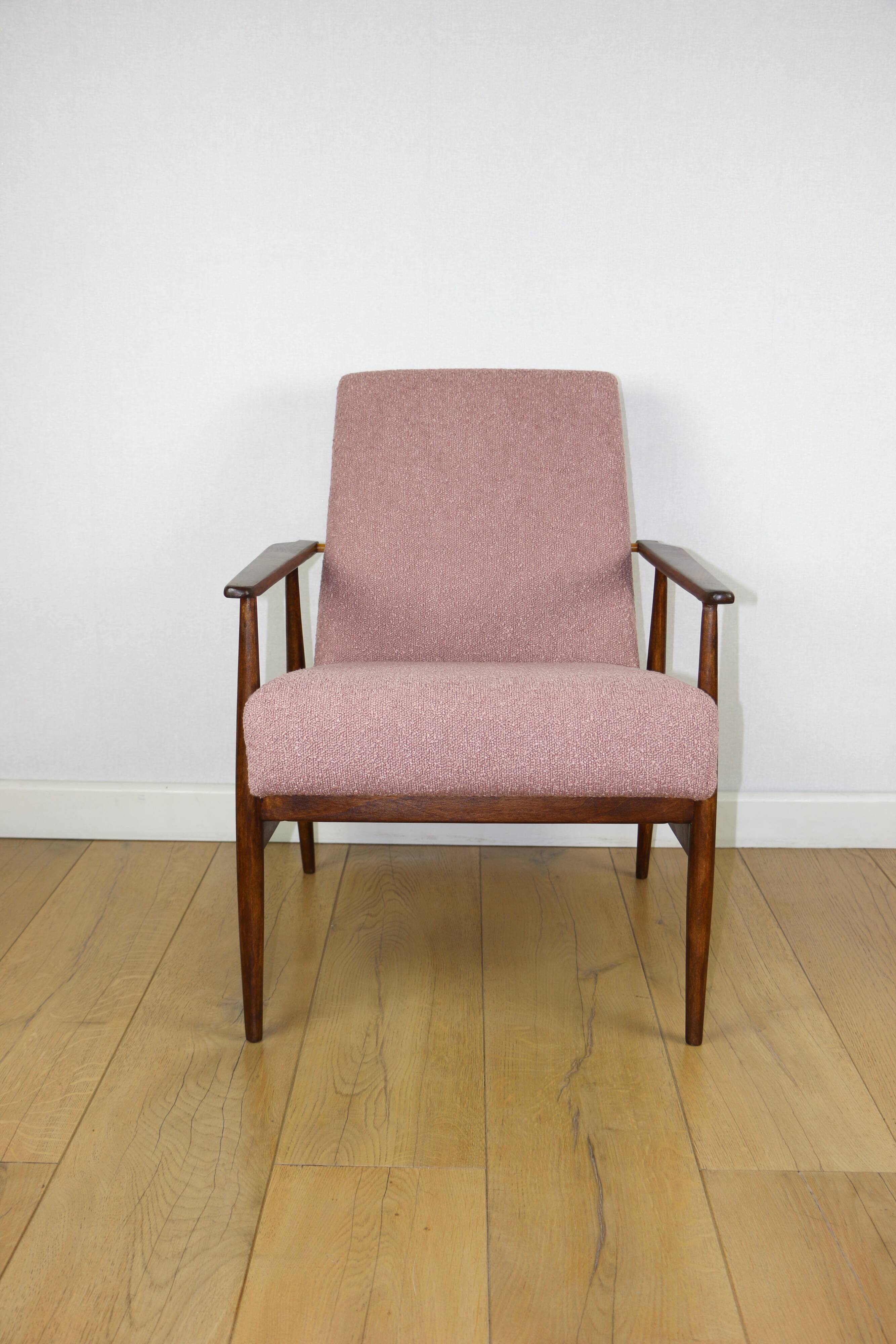 Fauteuil « Lis », années 1970, bouclé rose, design de Henryk Lis