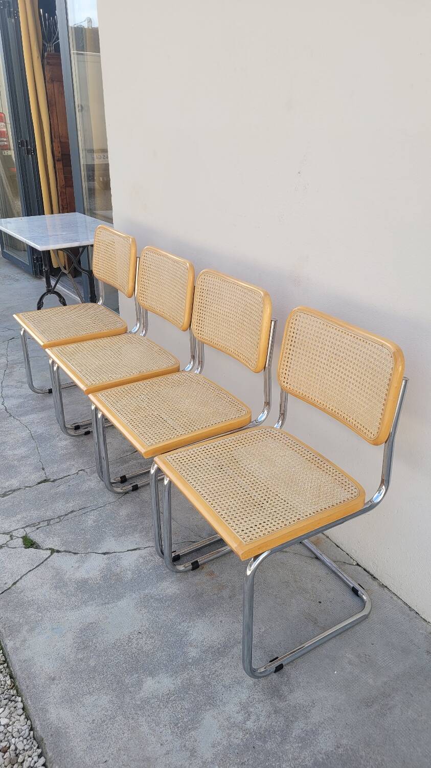 Series of 4 Marcel Breuer B32 chairs signed Italy - 1970s