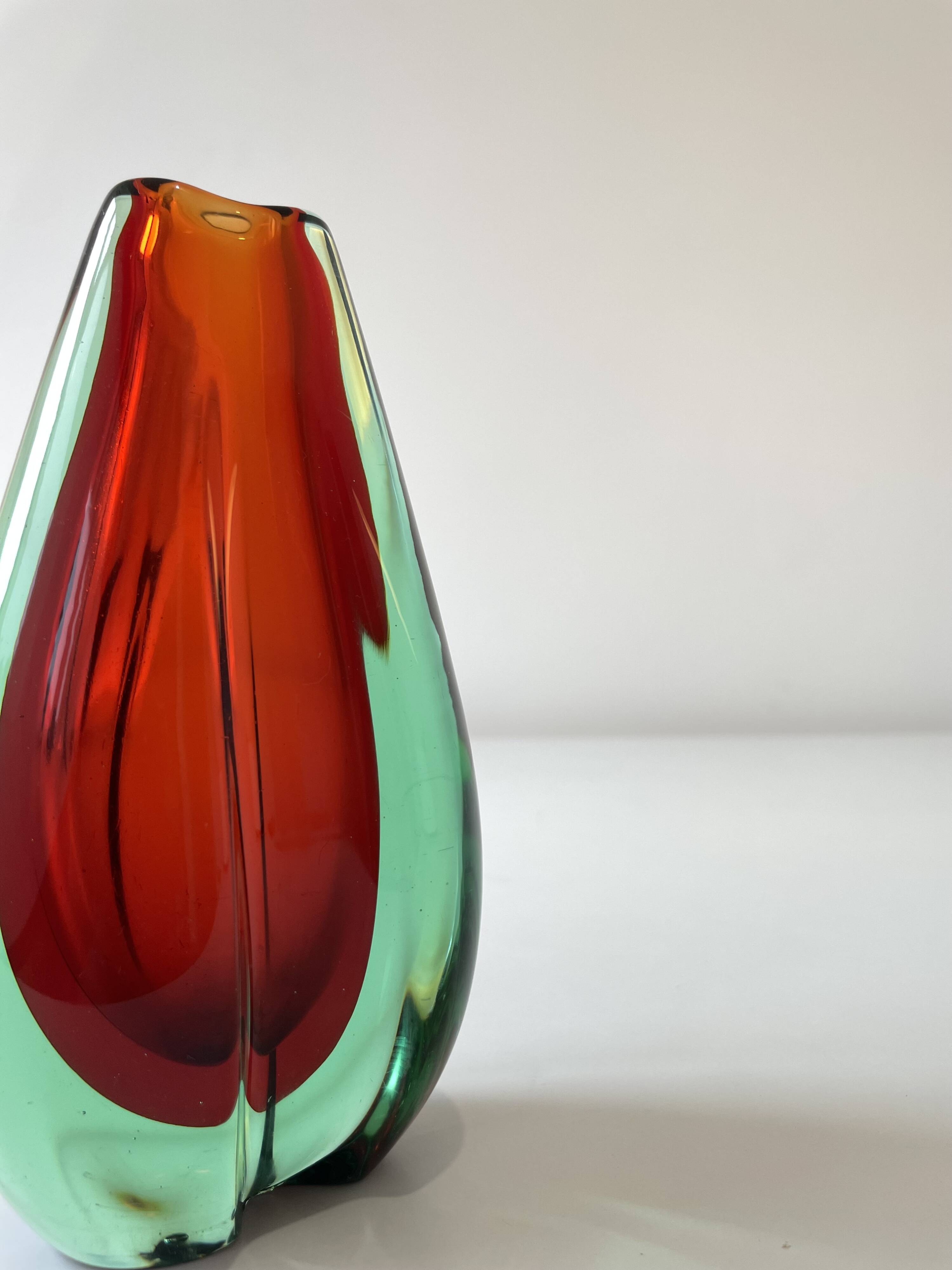Murano Vase Sommerso Flavio Poli – Green and red – Italy, 1950s-1960s