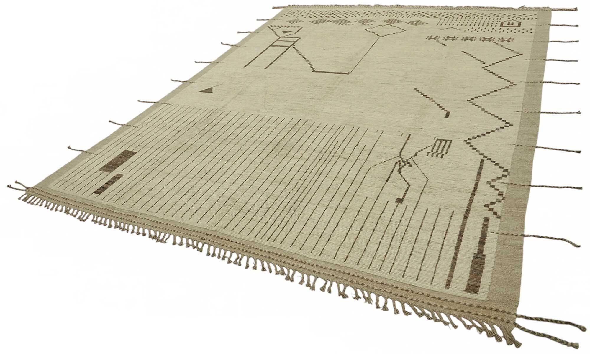 Handwoven Turkish Rustic 277 cm x 370 cm Beige Wool Carpet