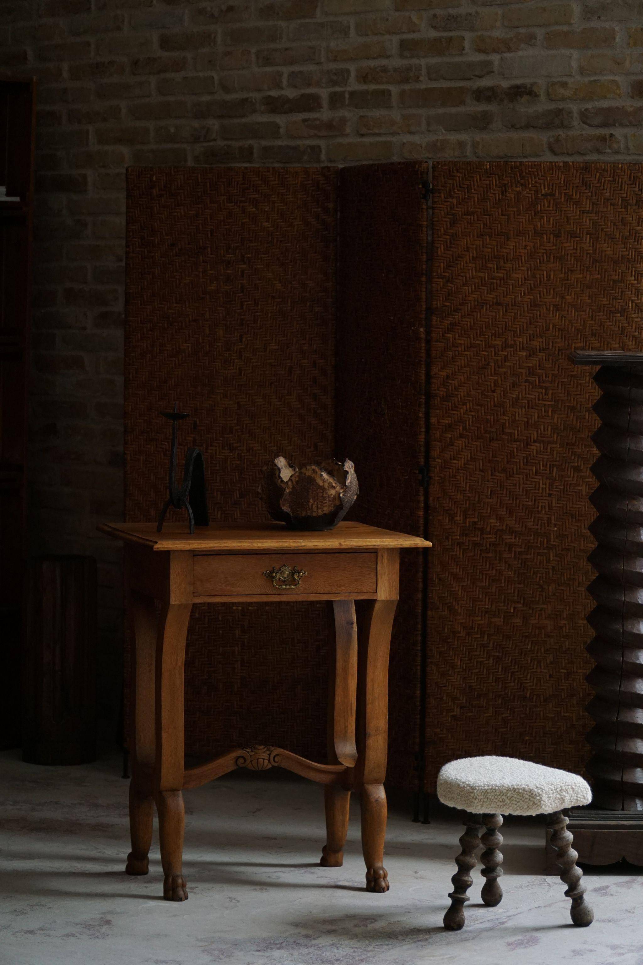 Antique Danish console, carved solid oak, lion's feet, Baroque style, 1890s.