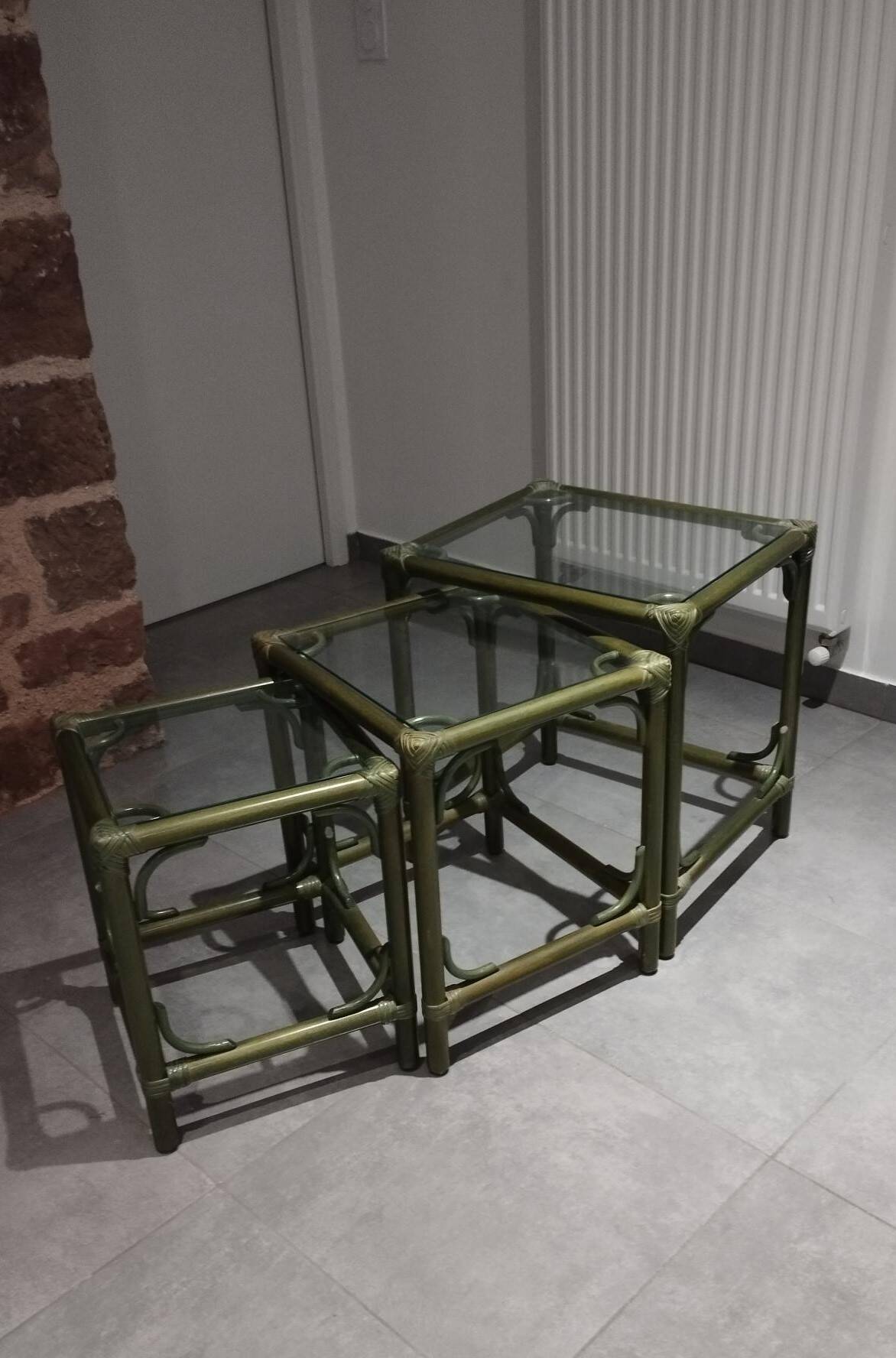 Vintage nesting table, in green colour.