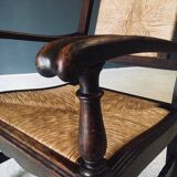Low Arts & Crafts Oak & Rush Armchair, Belgium 1920s