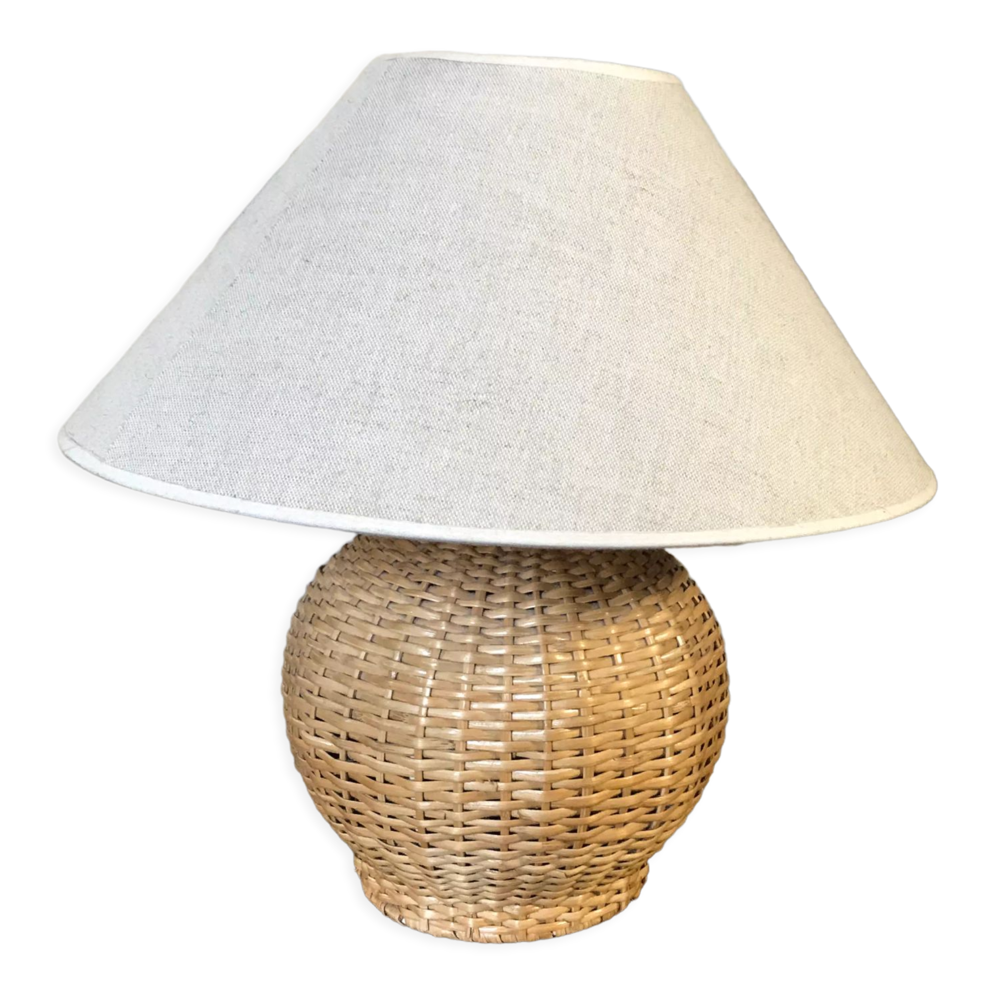 Vintage wicker lamp and lampshade gloved linen