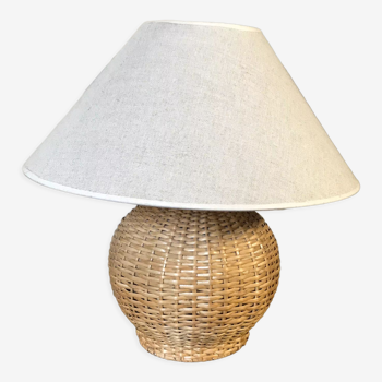 Vintage wicker lamp and lampshade gloved linen