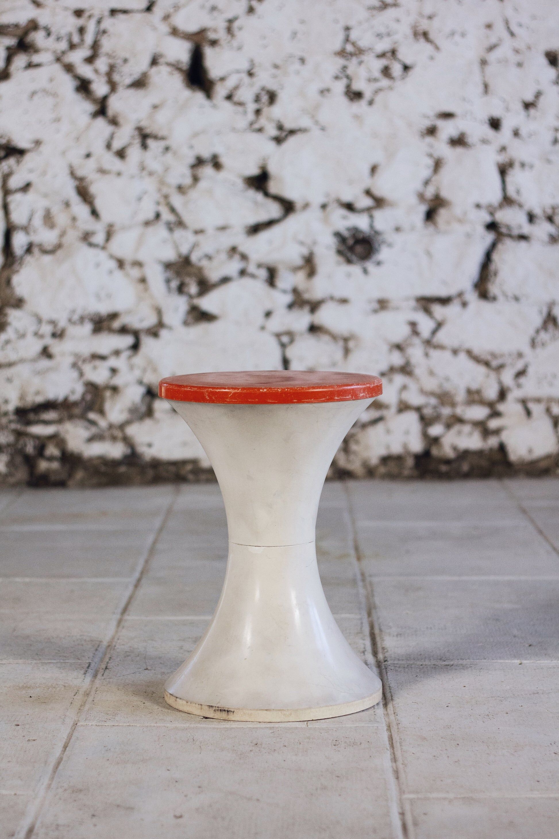 White and dark orange Tam Tam stool by Henry Massonnet for Stamp, 1970.