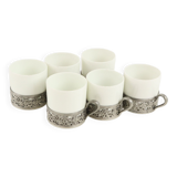 Vintage Set of 6 Pewter Cup Holders with Limoges Porcelain Cups