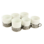 Vintage Set of 6 Pewter Cup Holders with Limoges Porcelain Cups