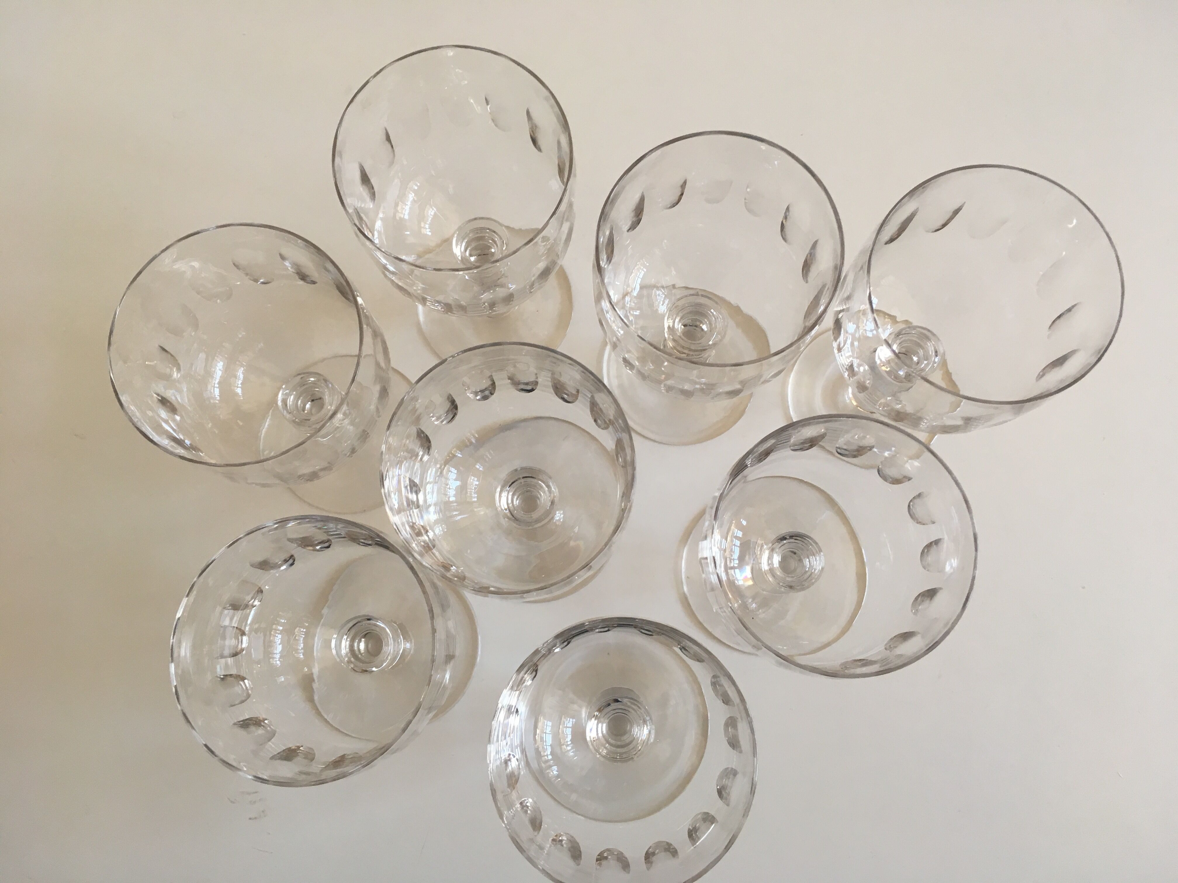 set of 8 19th crystal glasses ringing faceted