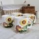 Set of 4 vintage barbotine cups / mugs with polychrome sunflower pattern