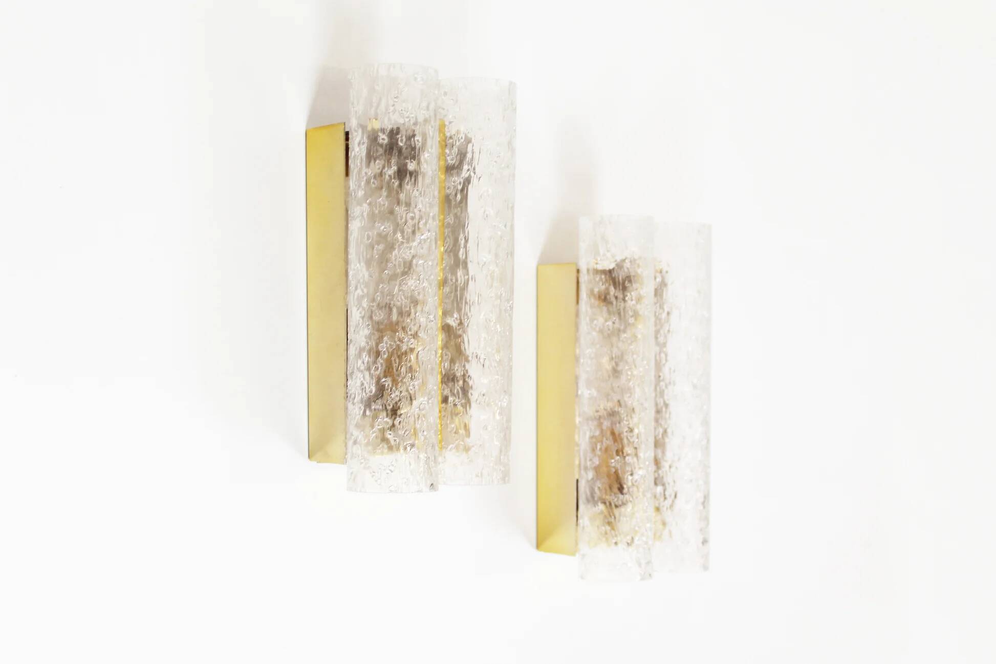 Pair of wall lamps in brass plated metal and glass by Doria Leuchten