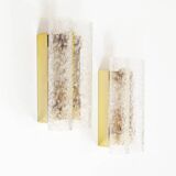 Pair of wall lamps in brass plated metal and glass by Doria Leuchten