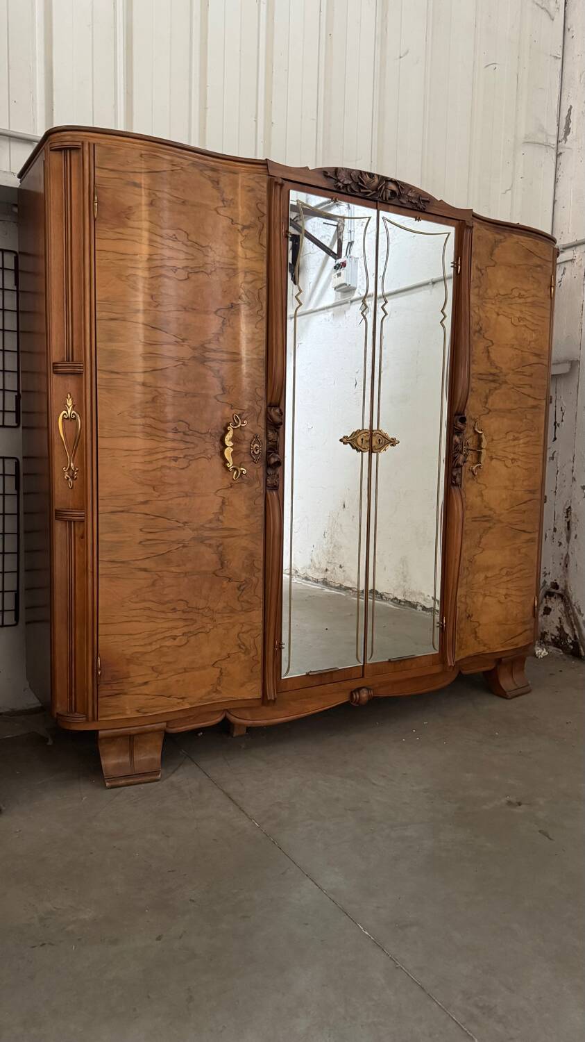 Art Deco style walnut mirrored wardrobe