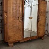 Art Deco style walnut mirrored wardrobe