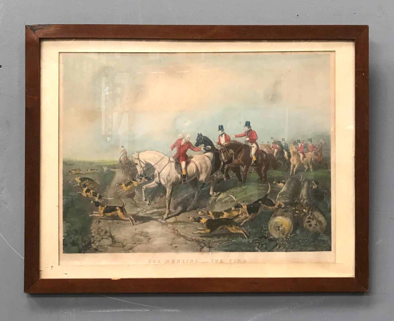 Framed English engraving "The hunt" 20th century