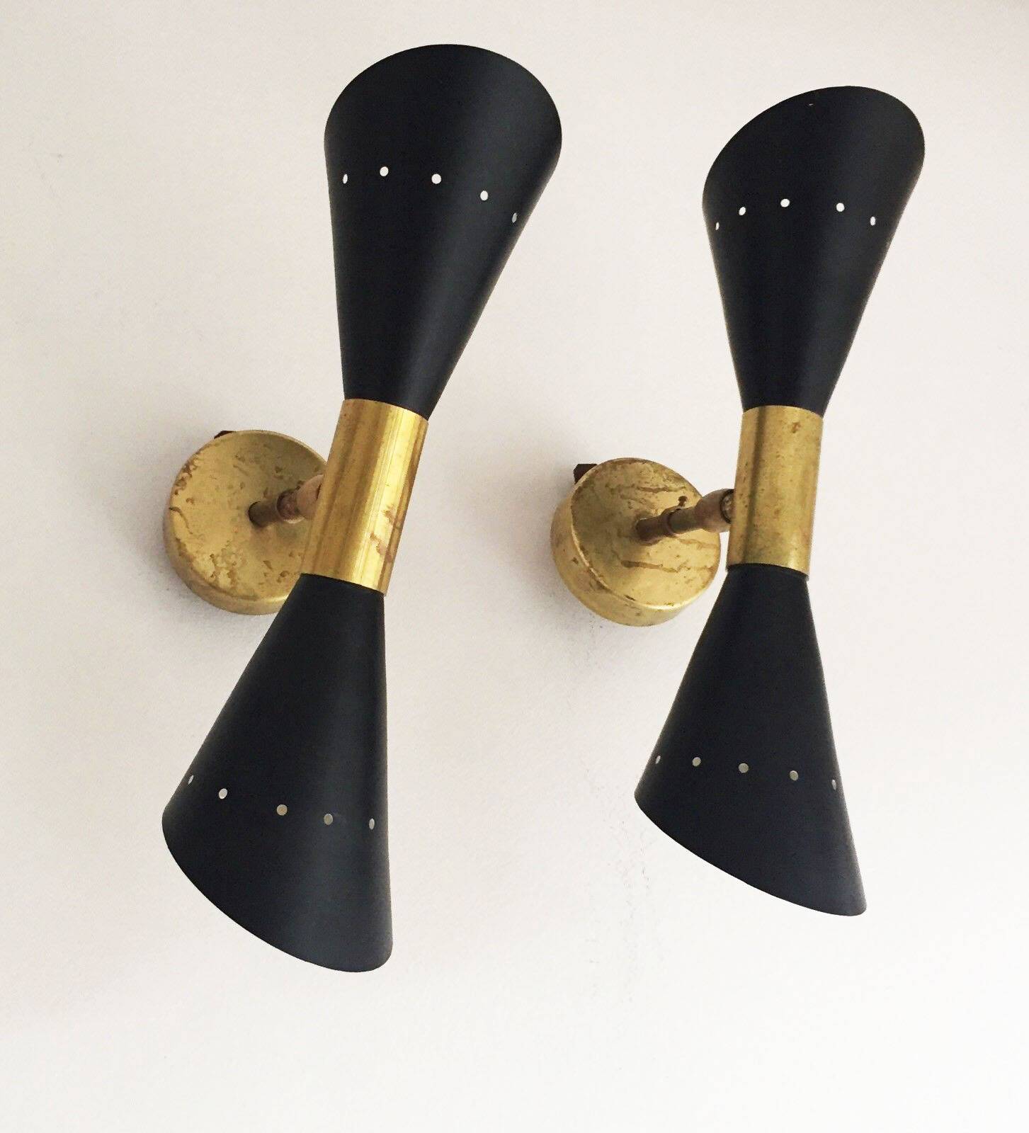 Pair of Italian design flute wall lights from the 1950s