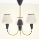 Brass chandelier and black metal tulips in white opaline glass 1950 1960 vintage suspension