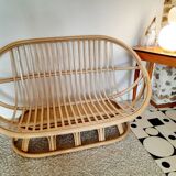 Vintage bohemian rattan canapé from the 60s and 70s.