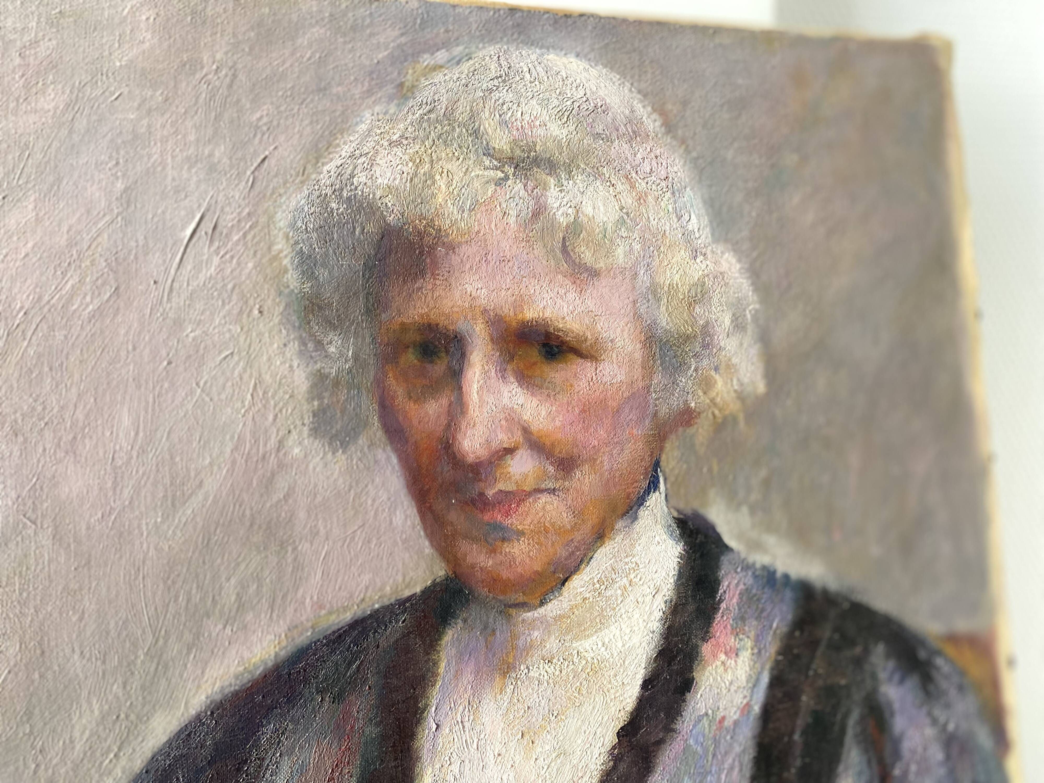 Old portrait signed Fernand Blondin dated 1932, vintage oil on canvas of a woman