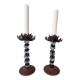 Pair of mid-century candlesticks in brass and glass beads, base in