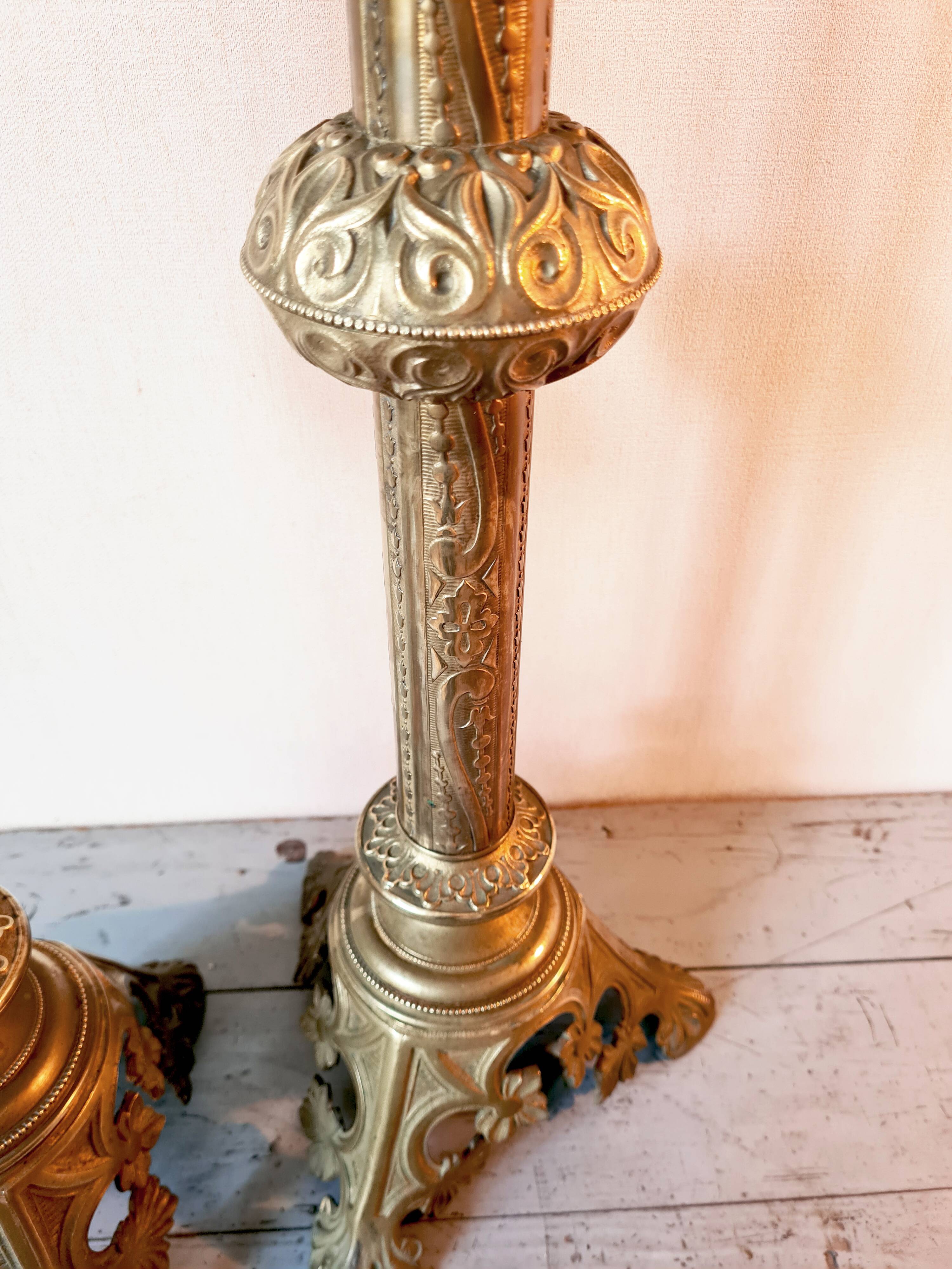 Pair of large Empire solid brass candlesticks – 78 cm